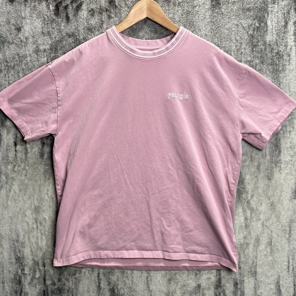 YoungLA Shirt Mens Large Pink Basic Embroidered Logo Crewneck Casual Tee